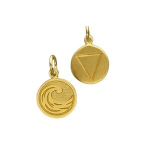 24K Gold Plated Sterling Silver Charm – Wave & Water Symbol, Reversible 12mm